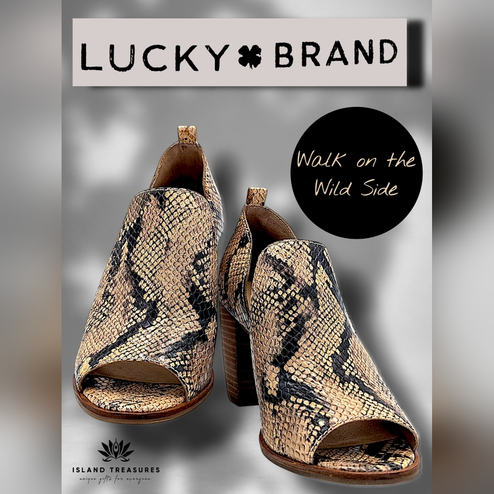 Lucky Brand LK-Junai Women's Size 7M Genuine Leather Snakeskin Peep Toe Heels - Picture 1 of 17